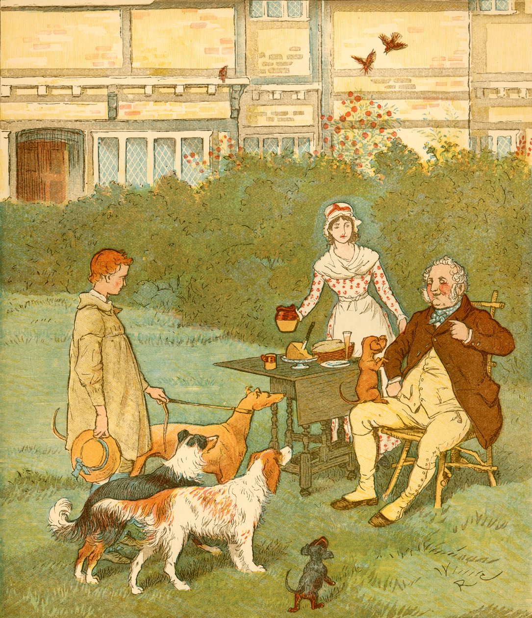 Il ragazzo del contadino con i cani del suo padrone, c1881 da Randolph Caldecott