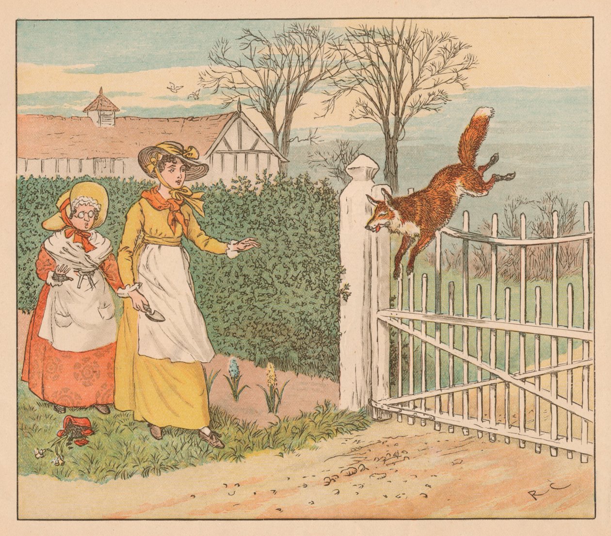 La volpe che salta sopra il cancello del parroco, c1883 da Randolph Caldecott