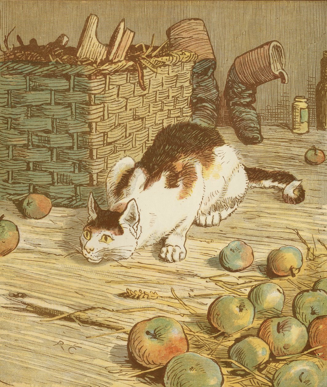 La casa che Jack costruì, filastrocca accumulativa. Il gatto che mangiò il topo che mangiò il malto. Illustrazione di Randolph Caldecott. da Randolph Caldecott