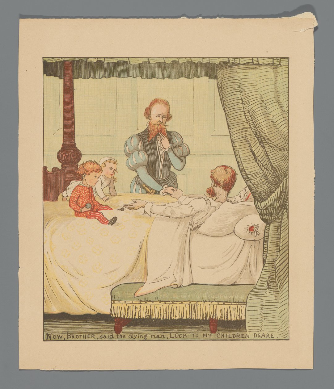 Zwei Kinder und ein Mann an einem Krankenbett da Randolph Caldecott