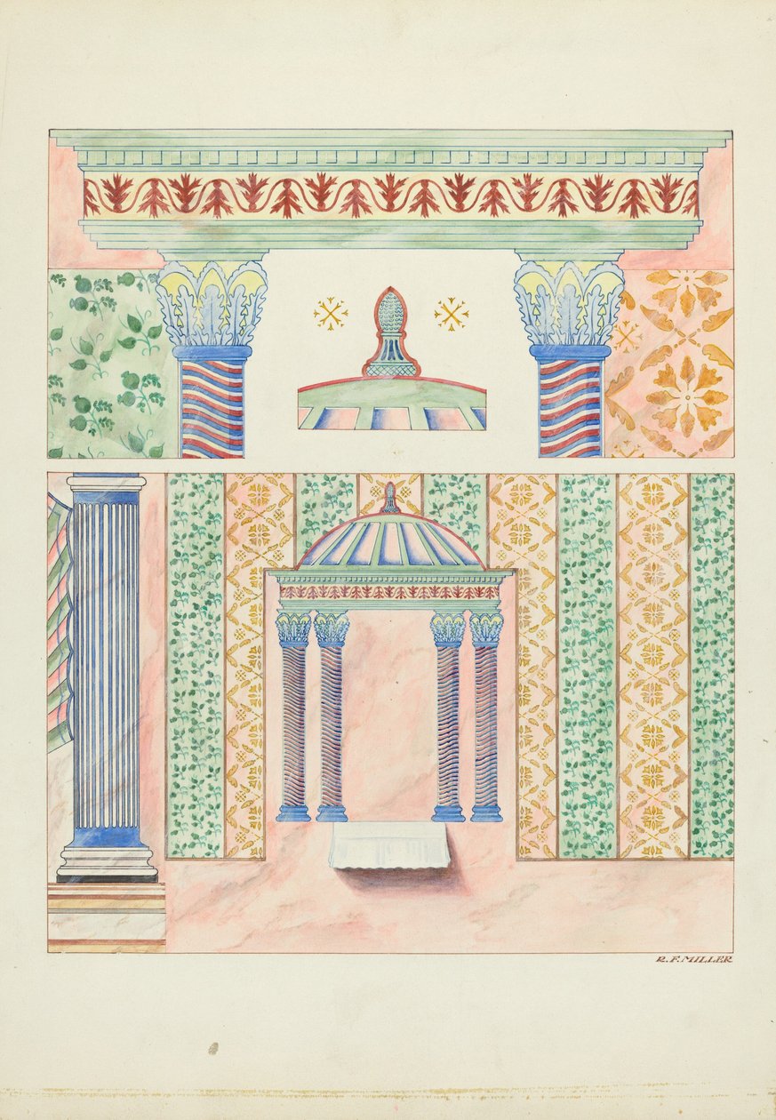 Dettagli di Affreschi Murali, Parete Laterale del Santuario da Randolph F. Miller