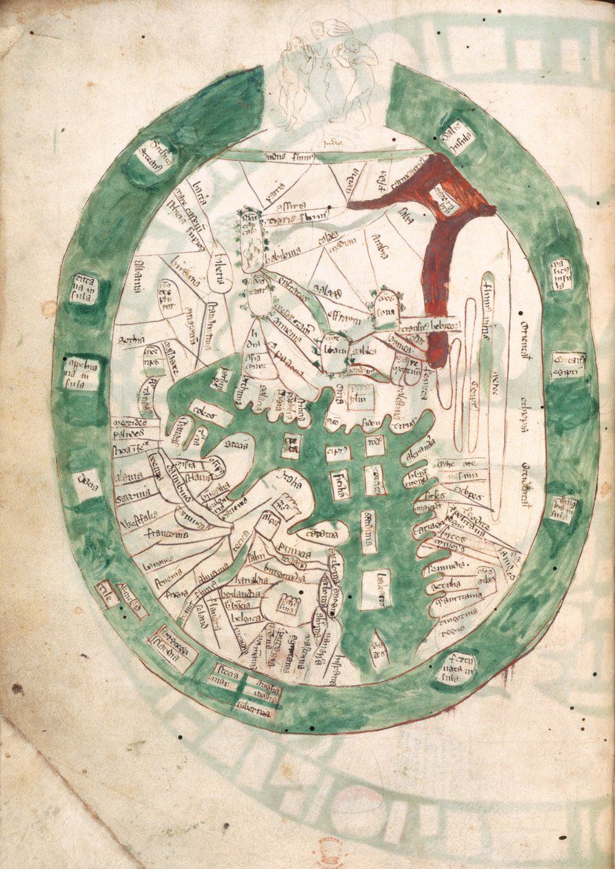 Mappa del Mondo, f.2v da Polychronicon, c.1400 da Ranulf Higden