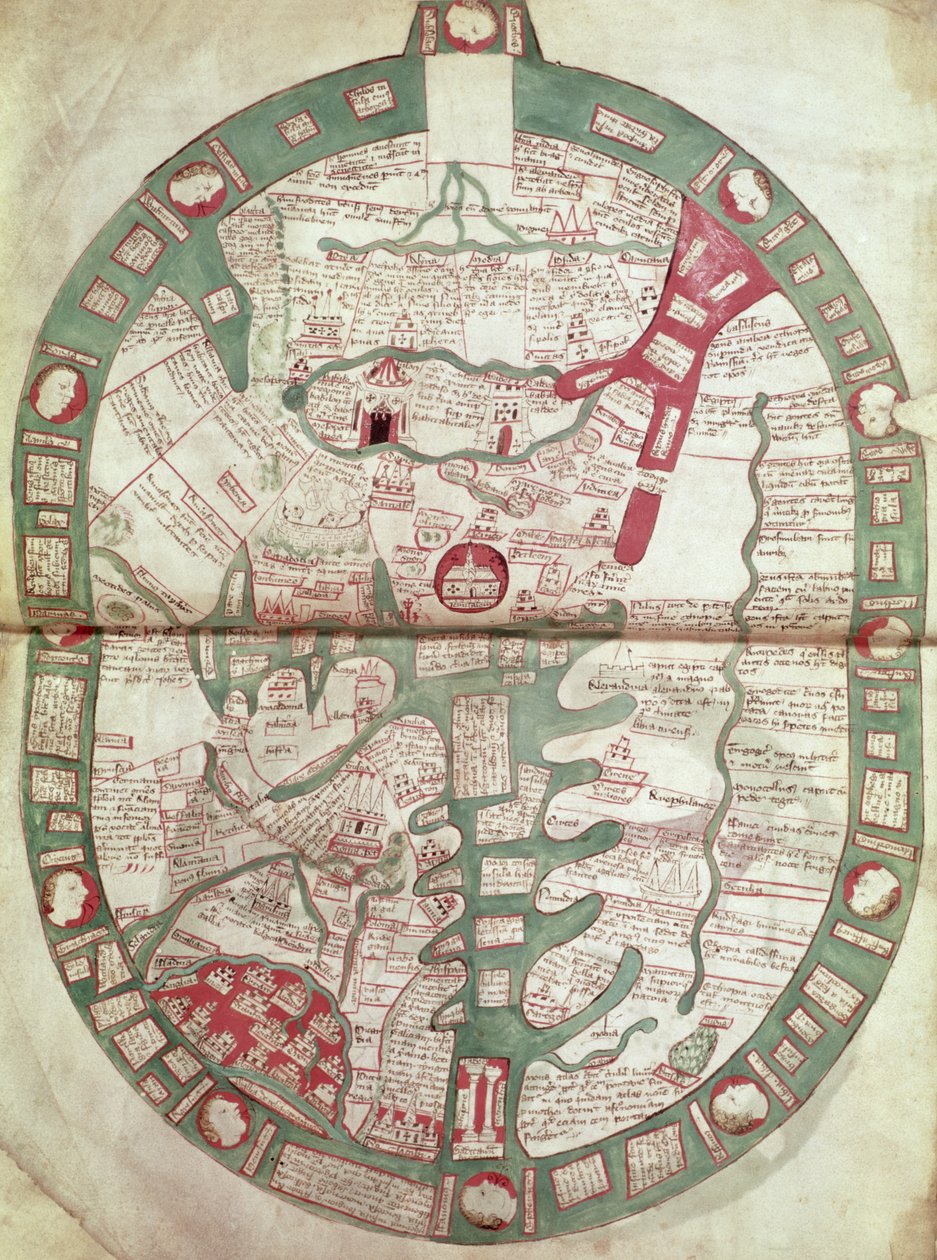 Mappa del mondo con Gerusalemme come centro, Polychronicon, c.1380 da Ranulf Higden