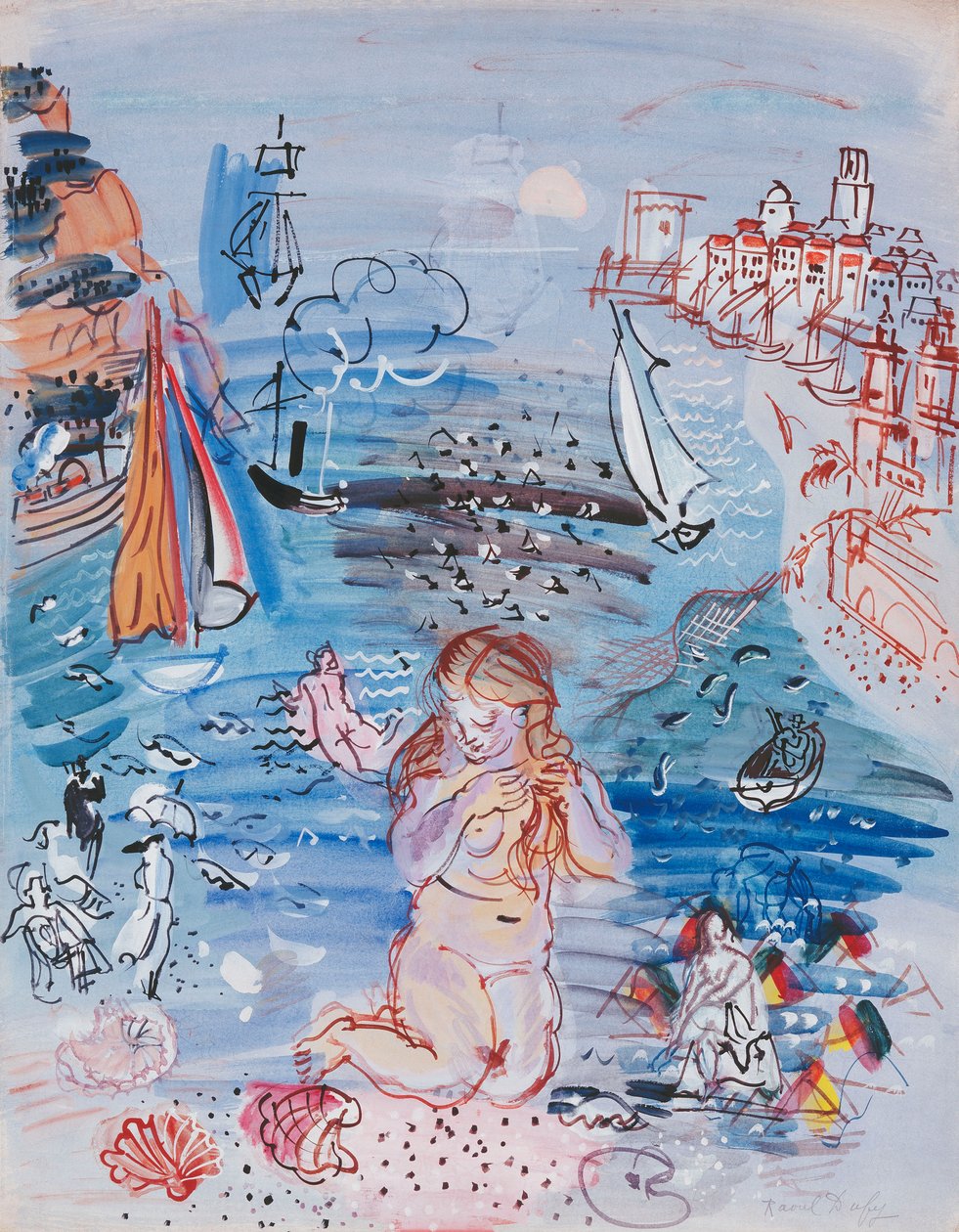 Anfitrite nel porto di Marsiglia; Amphitrite dans le Port de Marseille, 1927-30 circa (acquerello e gouache su carta appoggiata su cartoncino spesso) da Raoul Dufy
