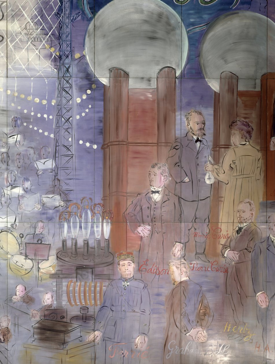La Fee Electricite, particolare del lato sinistro raffigurante gli scienziati da Raoul Dufy