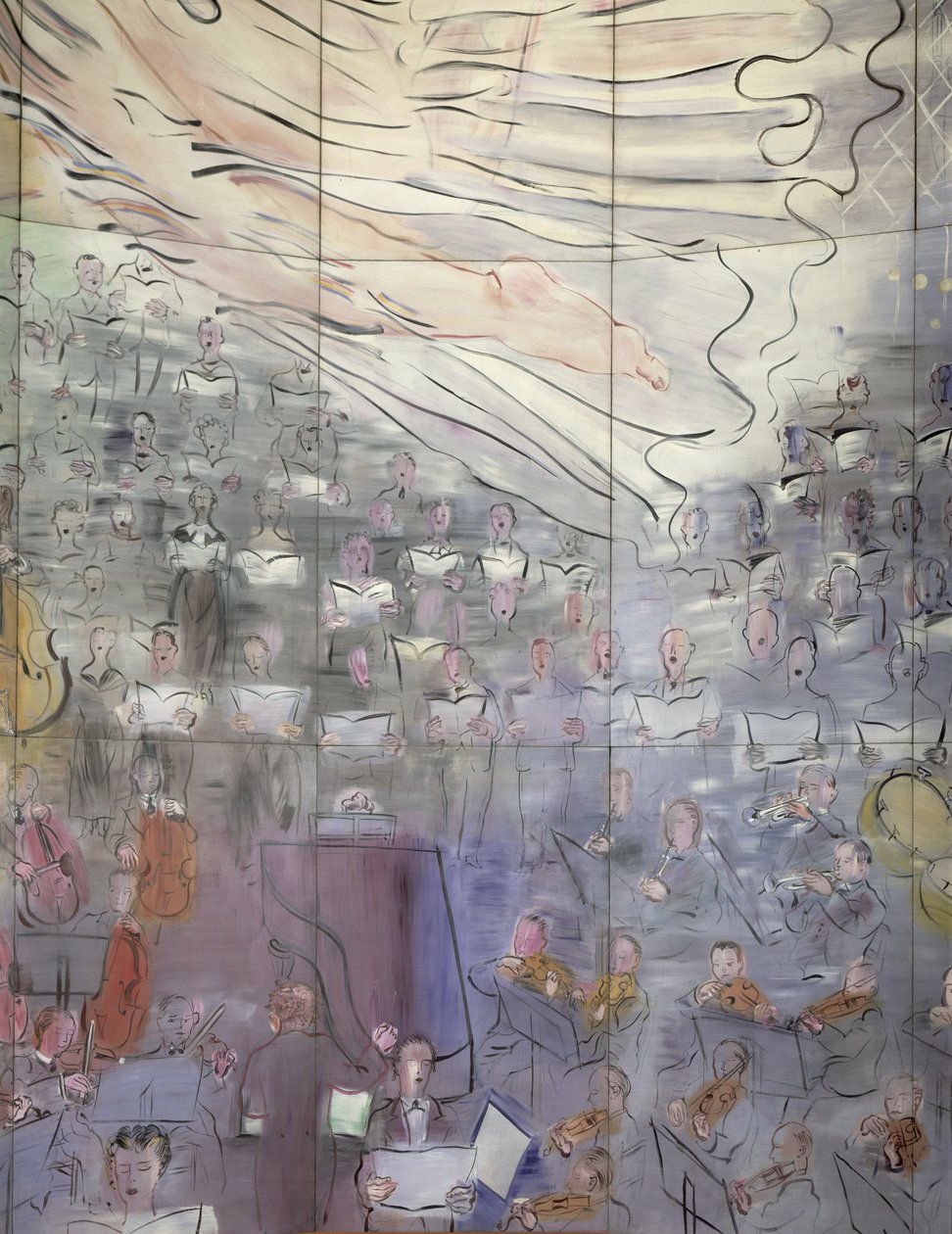 La Fee Electricite, particolare del lato sinistro raffigurante i cantanti da Raoul Dufy