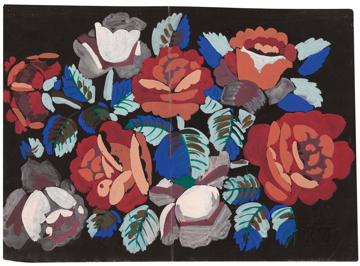 Rose rosse e rosa (gouache su carta nera) da Raoul Dufy