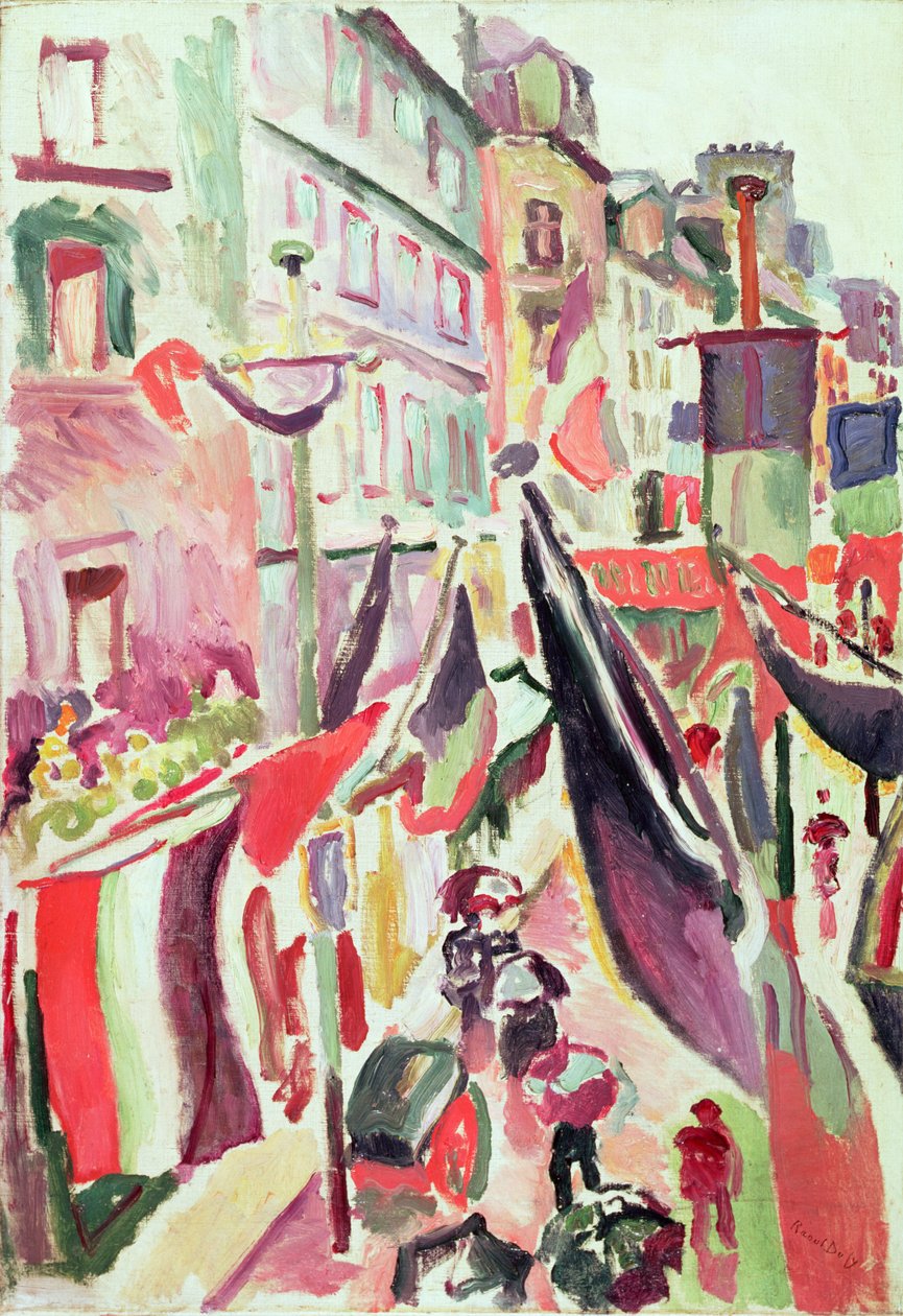 Strada decorata con bandiere, Le Havre (olio su tela) da Raoul Dufy
