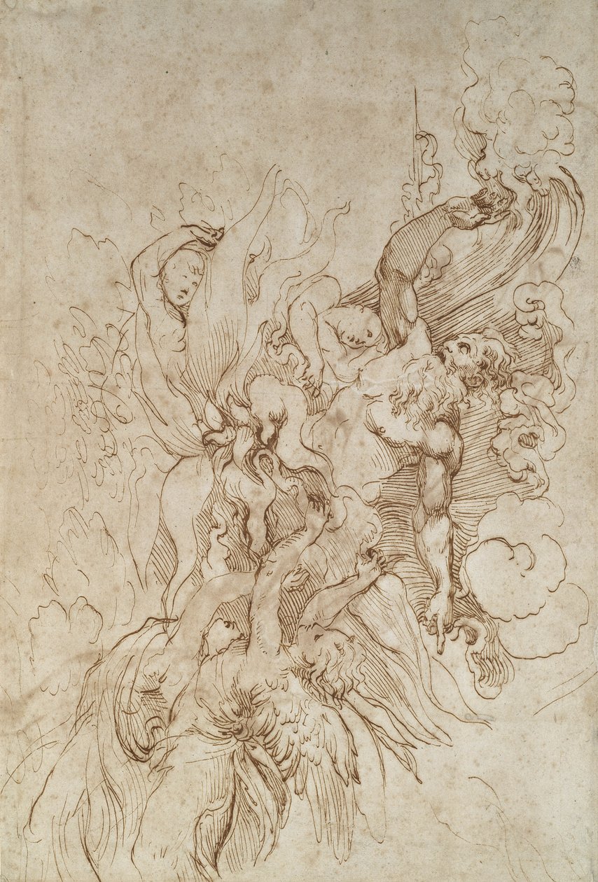 Jehovah in una nuvola fiammeggiante accompagnato da angeli (recto) da Raffaello Sanzio Raphael