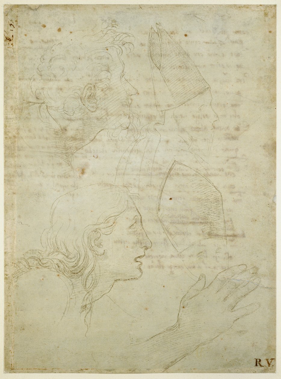 Recto: Studi di una testa e una mano. Verso: Bozza dei sonetti "Come non podde dir" e "Amor tu m"envesscati", WA1846.187 da Raffaello Sanzio Raphael