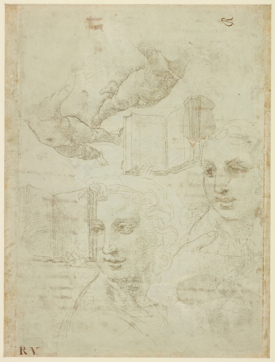 Due teste e altri studi (recto). Bozza del sonetto "Come non podde dir" (verso) da Raffaello Sanzio Raphael