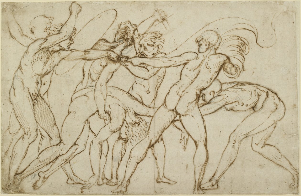 Sette guerrieri nudi che combattono per uno stendardo, WA1846.178 da Raffaello Sanzio Raphael