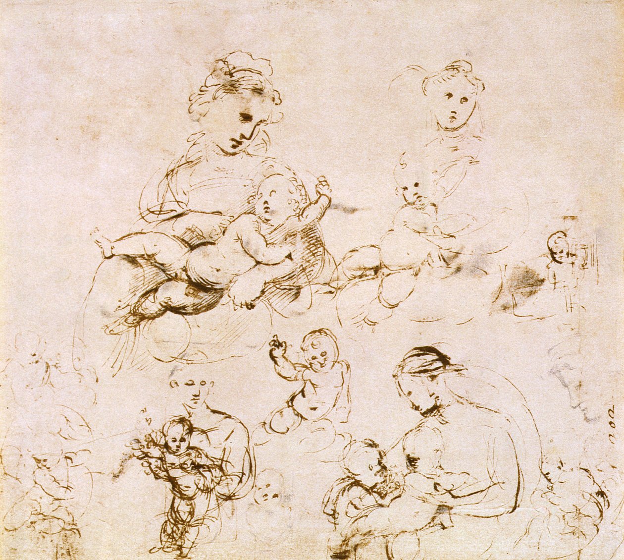 Diversi studi di una Madonna con Bambino da Raffaello Sanzio Raphael