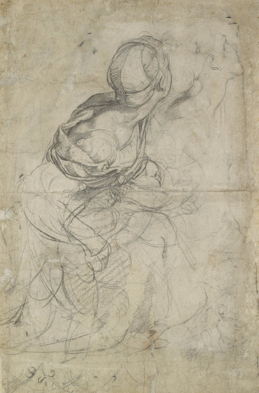Studi per due donne inginocchiate (gesso nero) da Raffaello Sanzio Raphael