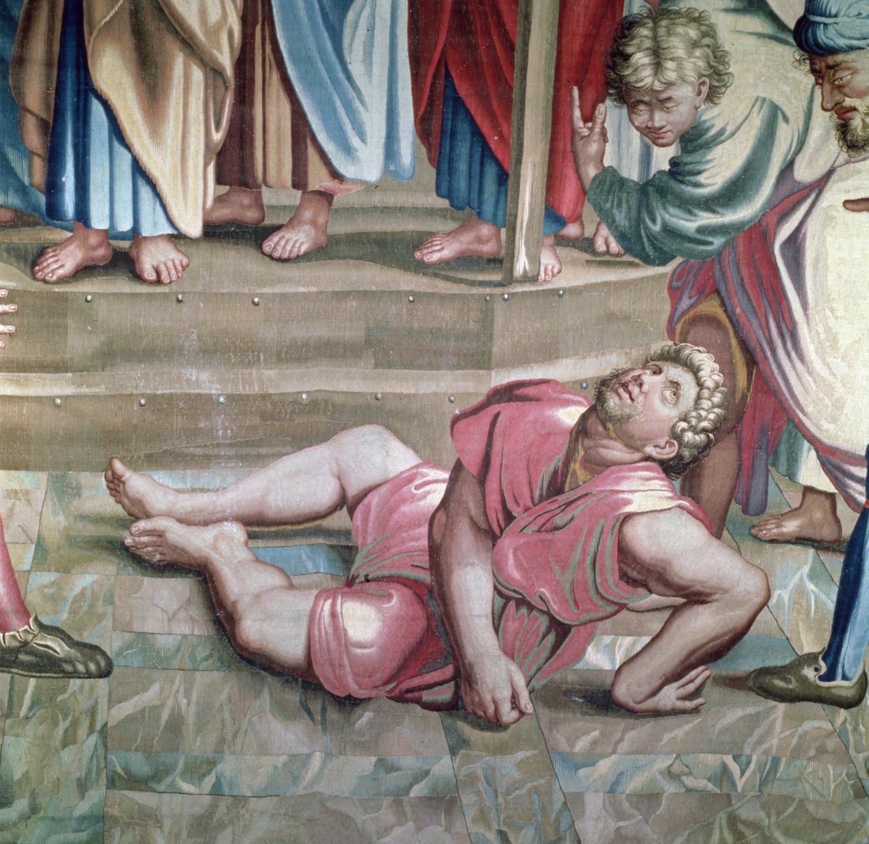 Arazzo raffigurante gli Atti degli Apostoli, la morte di Anania (dettaglio) Anania morente, tessuto presso il Laboratorio di Beauvais sotto la direzione di Philippe Behagle 1641-1705, 1695-98 da Raffaello Sanzio Raphael