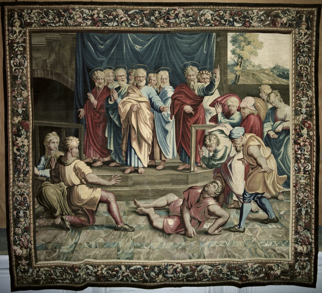 La morte di Anania, da una serie che raffigura gli Atti degli Apostoli, tessuta al laboratorio di Beauvais sotto la direzione di Philippe Behagle (1641-1705) 1695-98 da Raffaello Sanzio Raphael