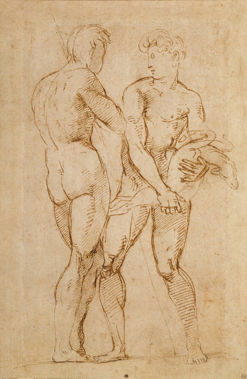 Due uomini nudi in piedi, uno che tiene un agnello da Raffaello Sanzio Raphael