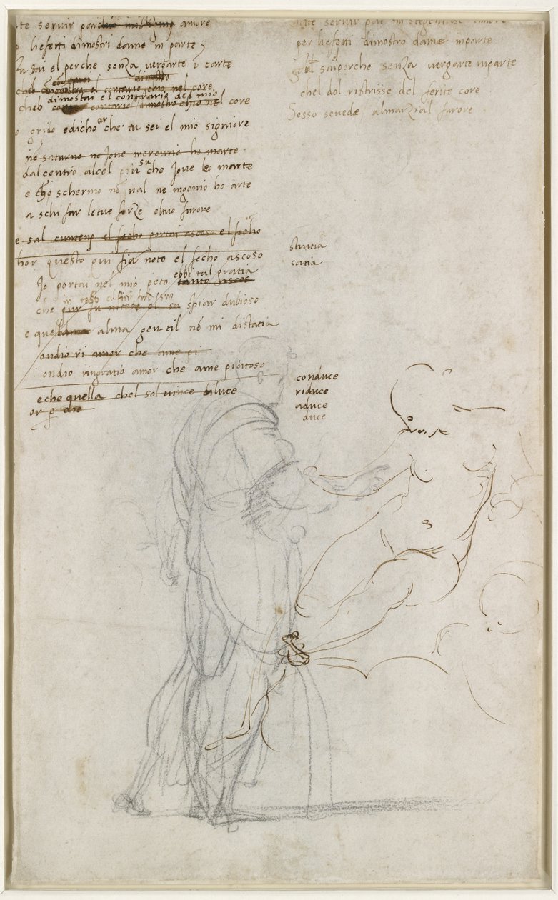 Studi di figure e un sonetto in bozza (verso), WA1846.186 da Raffaello Sanzio Raphael