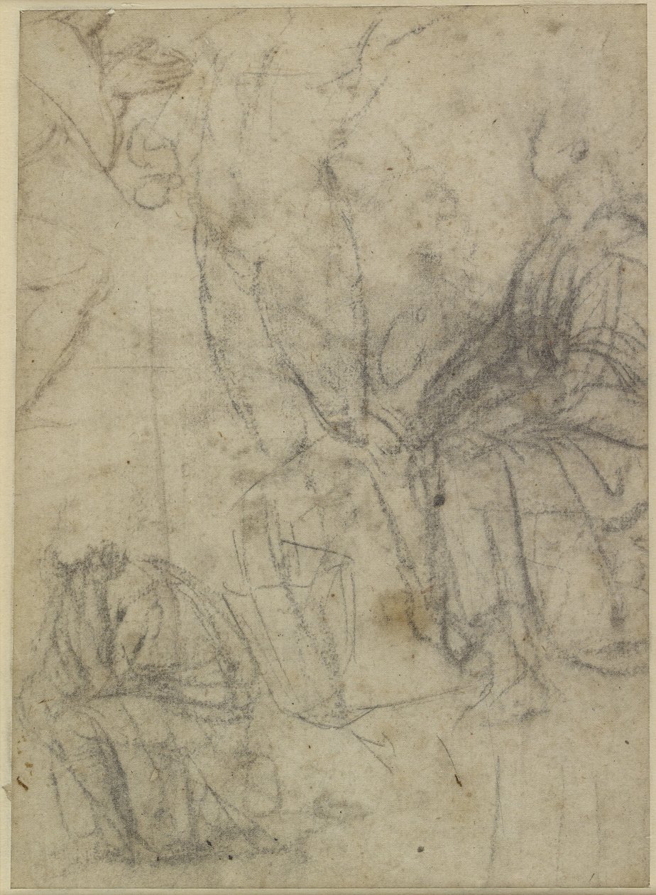 Verso: Schizzi approssimativi di figure inginocchiate, WA1846.174 da Raffaello Sanzio Raphael