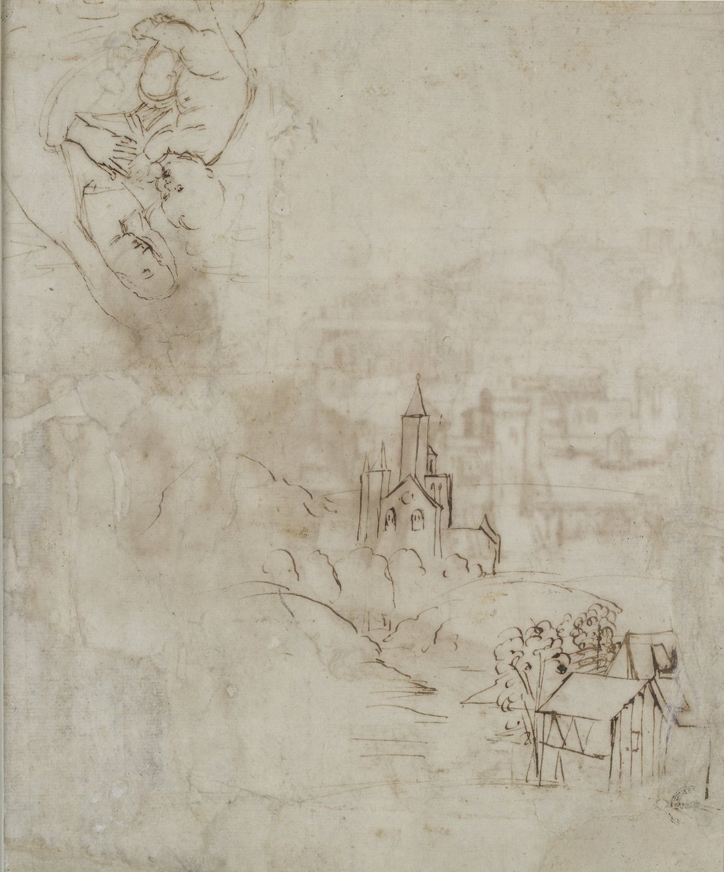 Verso: Schizzo leggero della Vergine che allatta il Bambino Gesù, e un altro di un paesaggio per la Pala Colonna, WA1846.10 da Raffaello Sanzio Raphael