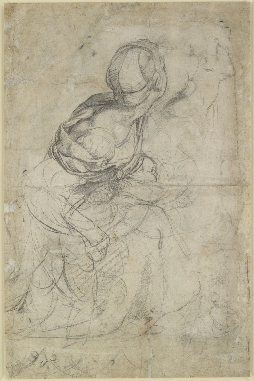 Verso: Studi per due donne inginocchiate, WA1846.198 da Raffaello Sanzio Raphael