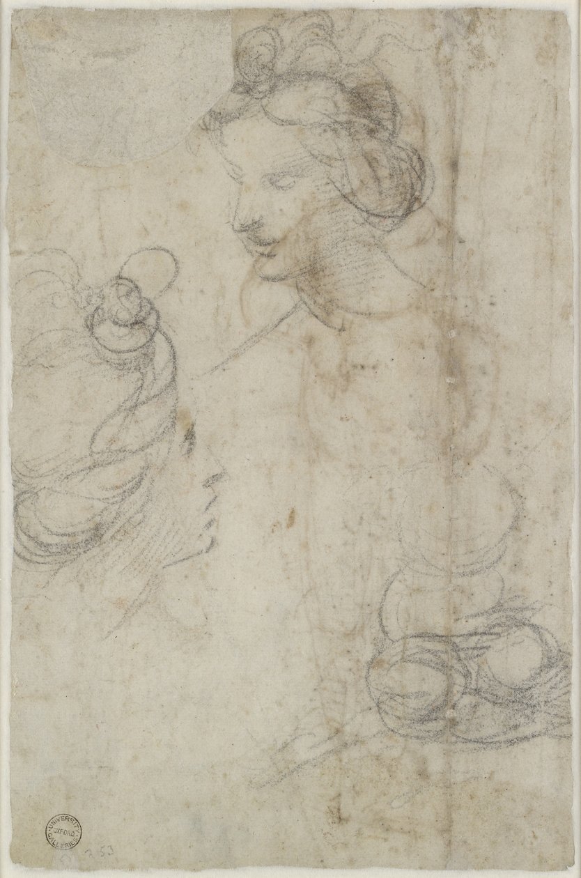 Due teste femminili e uno schizzo di una donna accovacciata (verso), WA1846.168 da Raffaello Sanzio Raphael