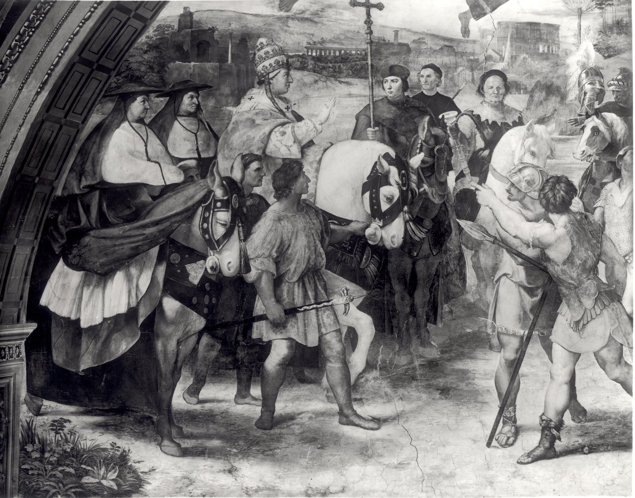Papa Leone I (c.390-461) respinge Attila (c.406-453) 1511-14 (dettaglio) da Raffaello Sanzio Raphael