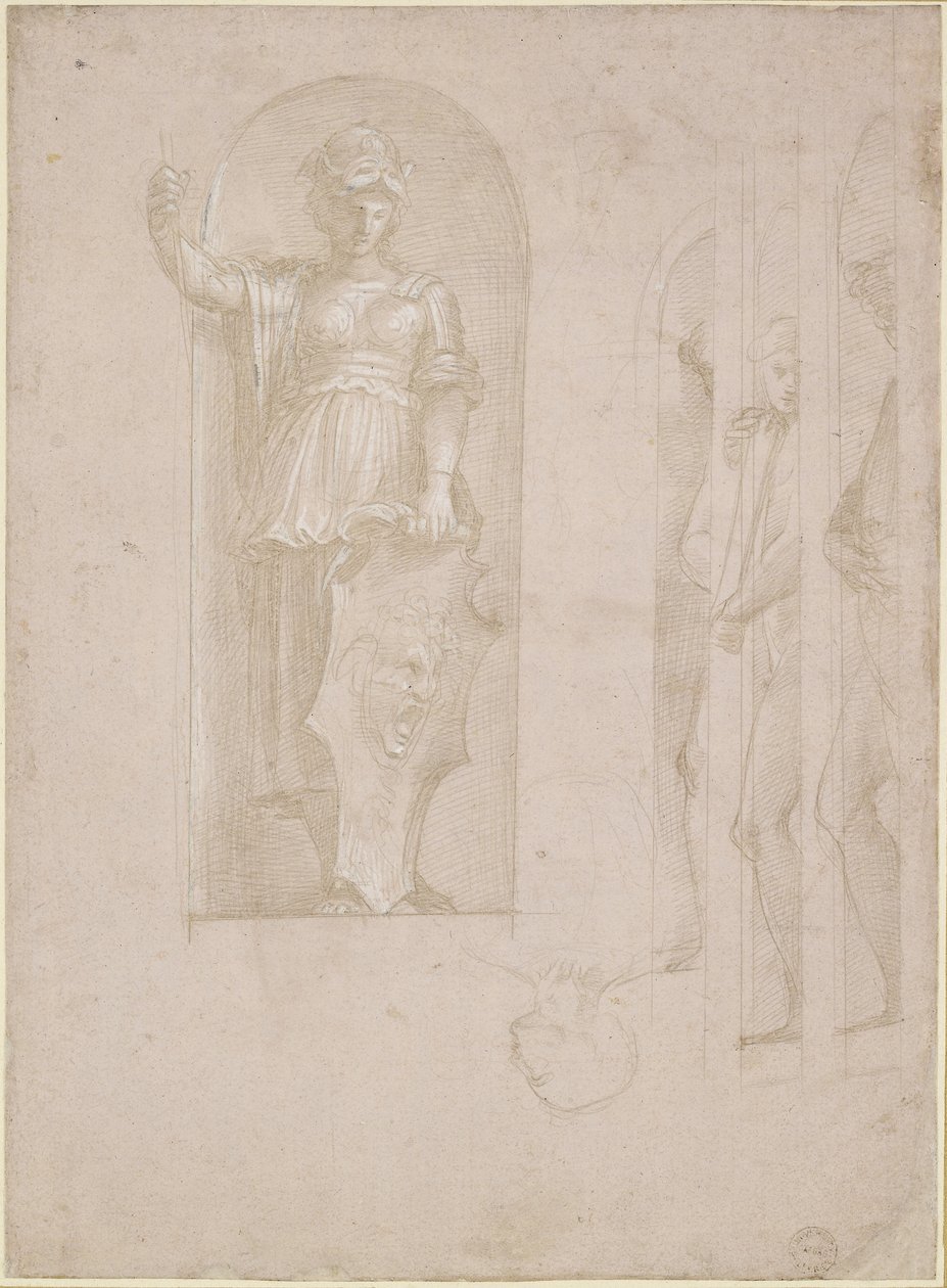Studi per una figura di Minerva e altre statue (Studio per la Scuola di Atene), WA1846.192 da Raffaello Sanzio Raphael
