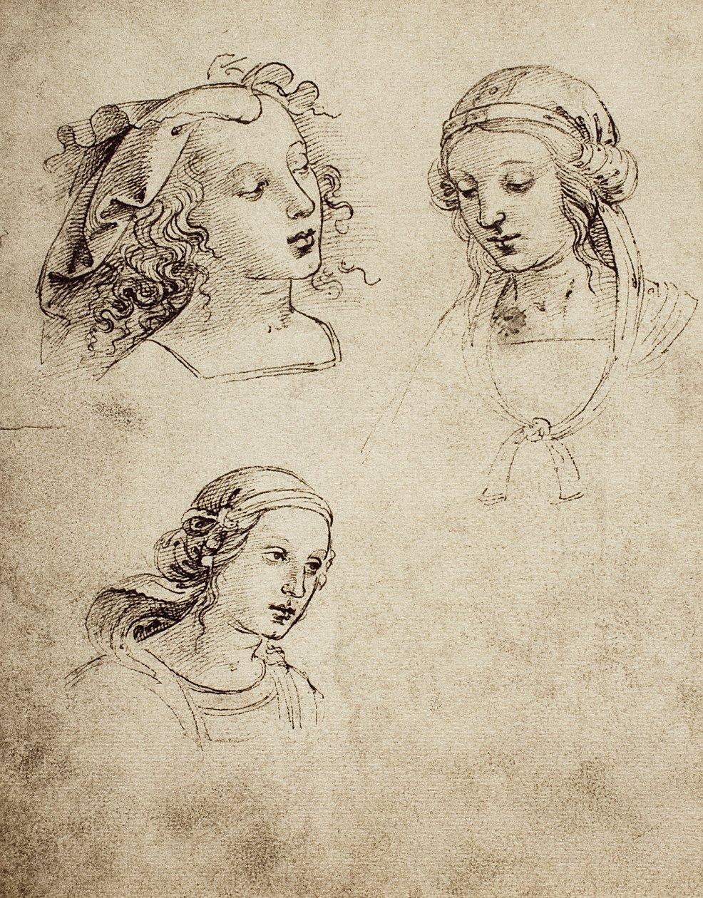Studio per tre teste femminili; disegno di Raffaello. Gallerie dell