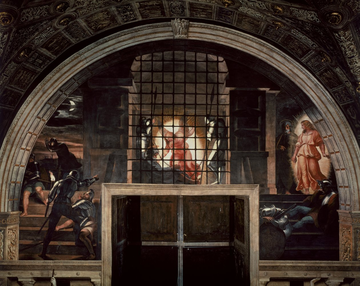 La liberazione di San Pietro, nella Stanza di Eliodoro, 1512-14 da Raffaello Sanzio Raphael