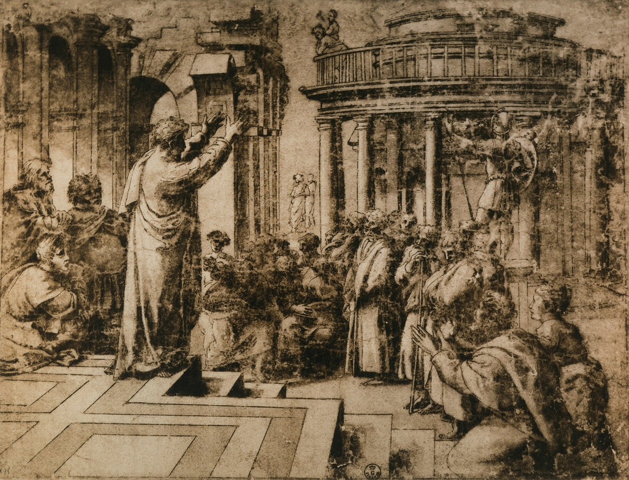 San Paolo predica ad Atene; disegno della Scuola di Raffaello. Gabinetto dei Disegni e delle Stampe, Uffizi, Firenze da School of Raphael