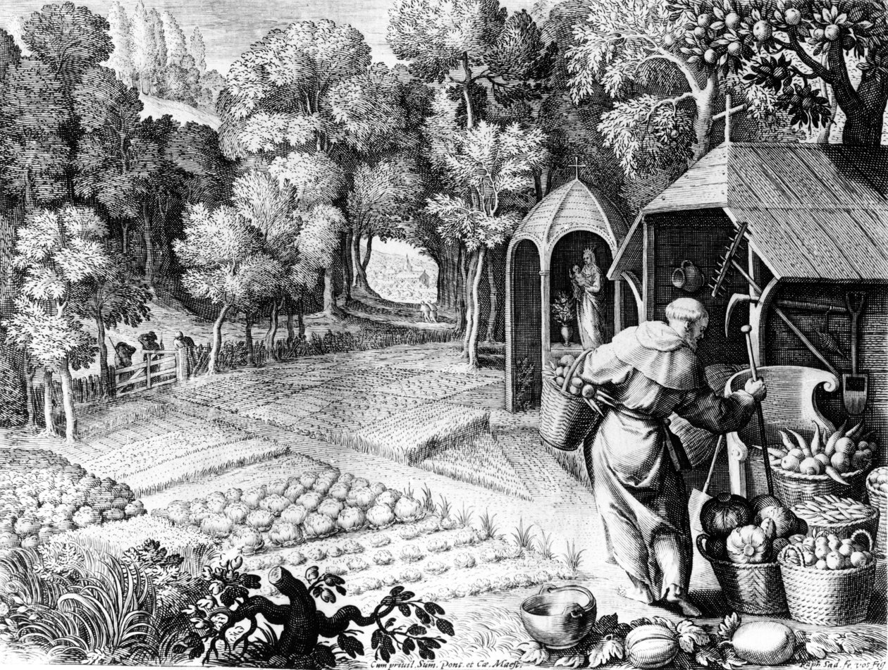 San Fiacre nel suo giardino, c.1580-1620 da Raphael I Sadeler