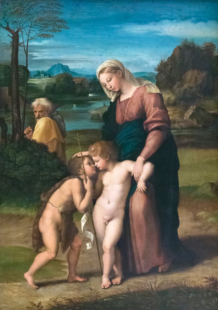 La Sacra Famiglia che incontra il giovane San Giovanni Battista, nota come Madonna del Passeggio da Raphael (1483 1520)