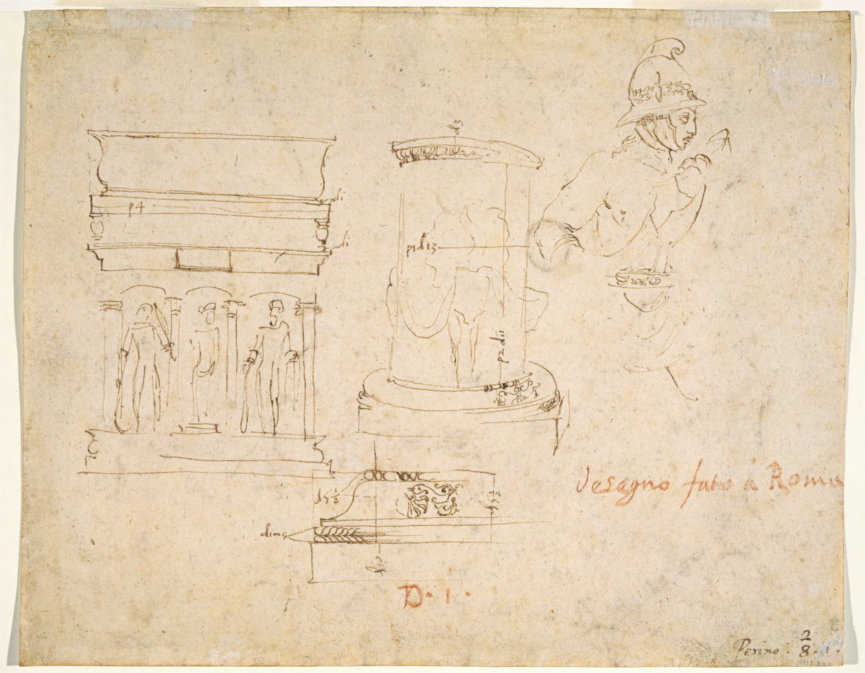 Dettagli architettonici e un soldato [verso] da Raphael