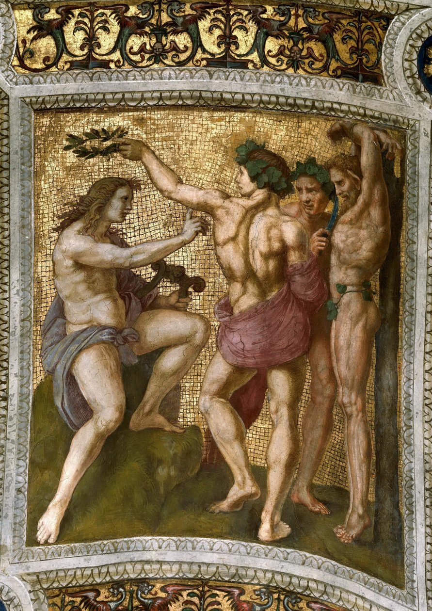 Marsia e Apollo (affresco sul soffitto nella Stanza della Segnatura) da Raphael