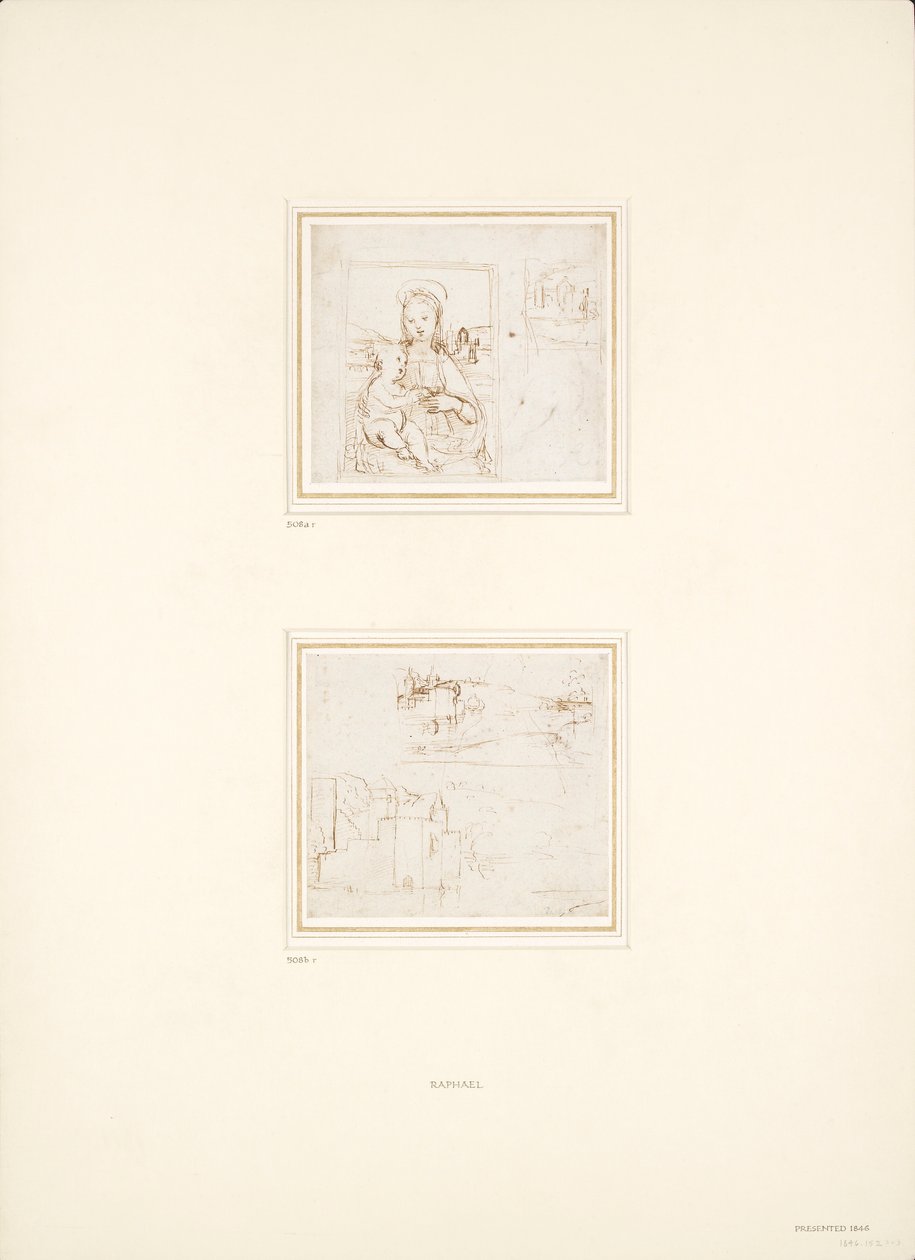 Due schizzi separati di paesaggi da Raphael