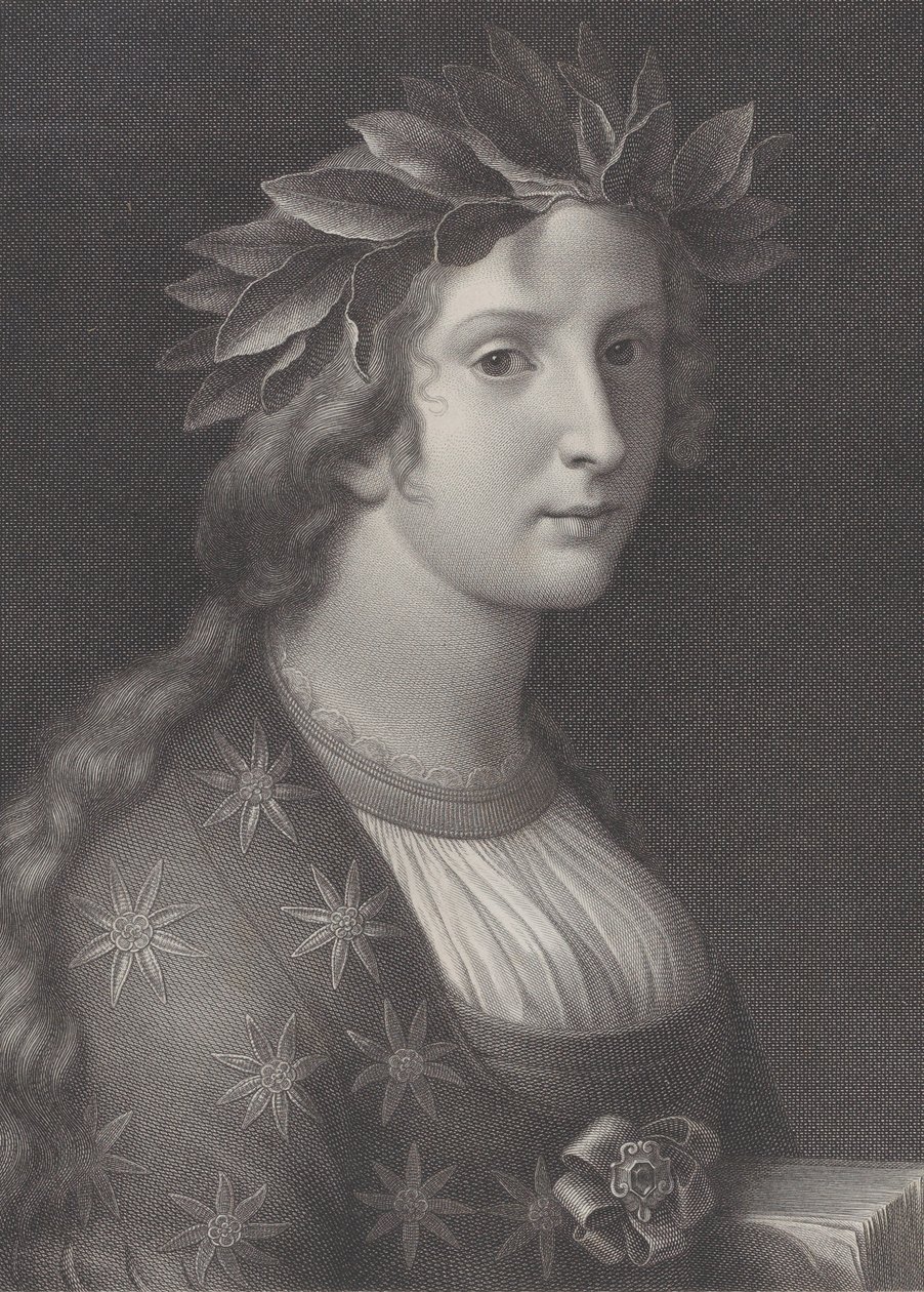 Poesia, una donna con una corona di alloro da Raphael Morghen