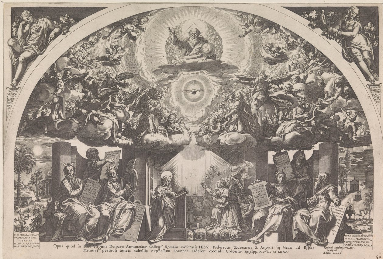 Annunciazione con i sei profeti e cori di angeli da Raphaël Sadeler (I)