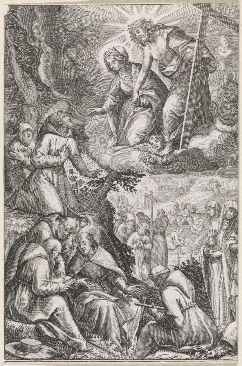 Cristo e la Vergine Maria appaiono a San Francesco e al suo ordine da Raphaël Sadeler (I)