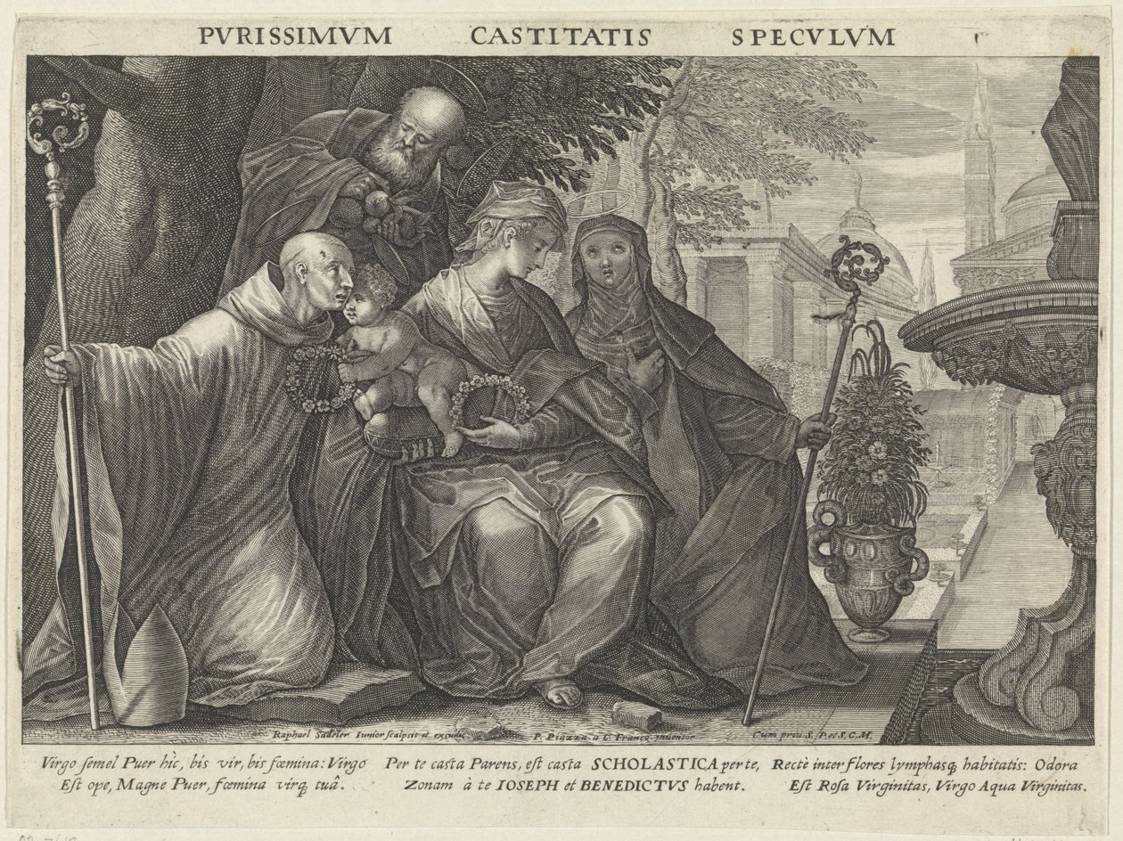 Sacra famiglia con San Benedetto e Santa Scolastica da Raphaël Sadeler (II)
