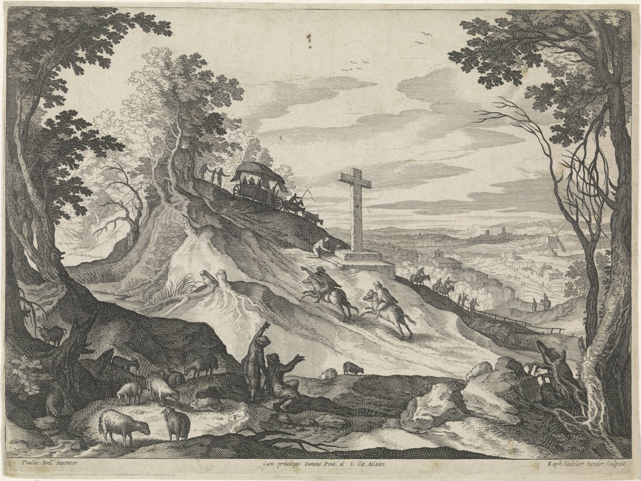 Paesaggio con una croce su una collina da Raphaël Sadeler (II)