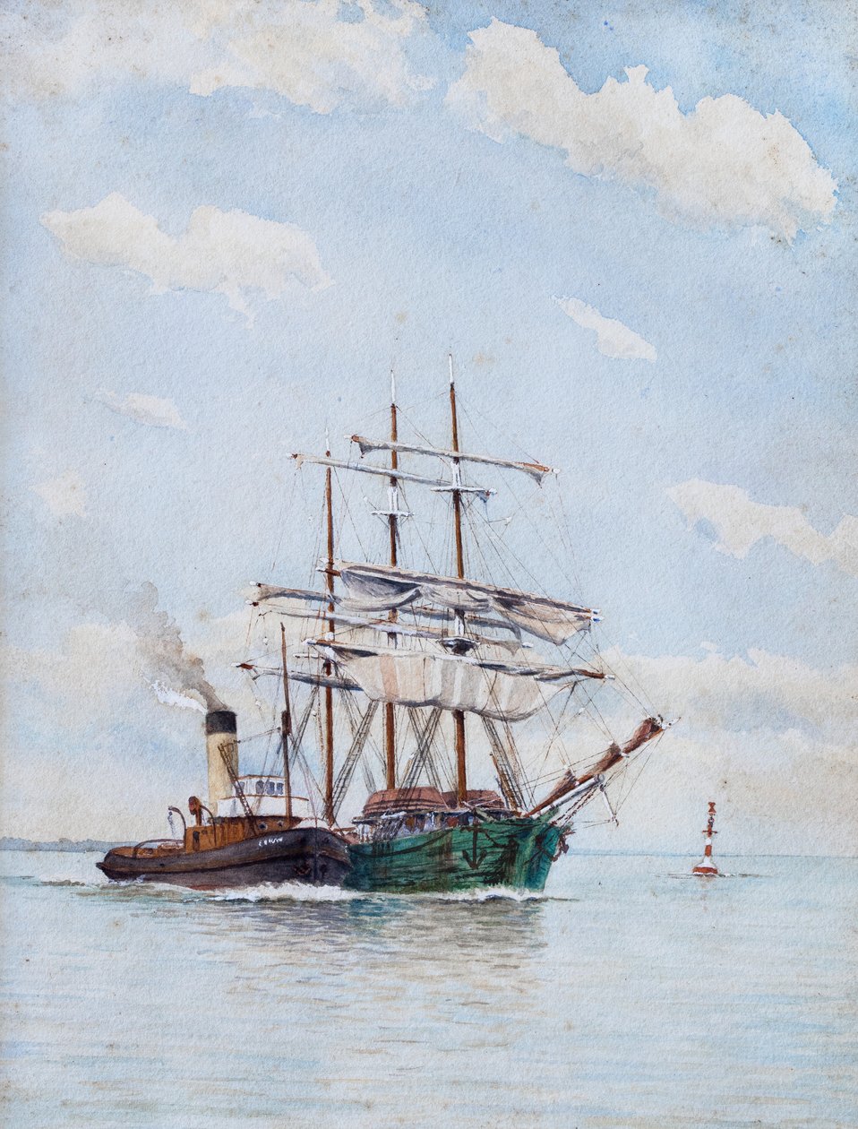 Davanti a Blaye, Tre alberi e rimorchiatori (acquerello) da Raymond Bonnefon