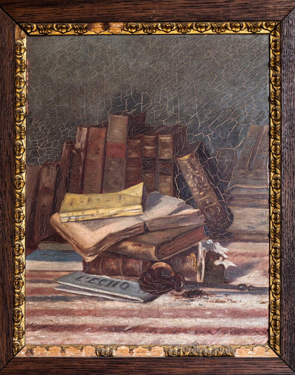 Natura morta con vecchi libri (olio su legno) da Raymond Bonnefon