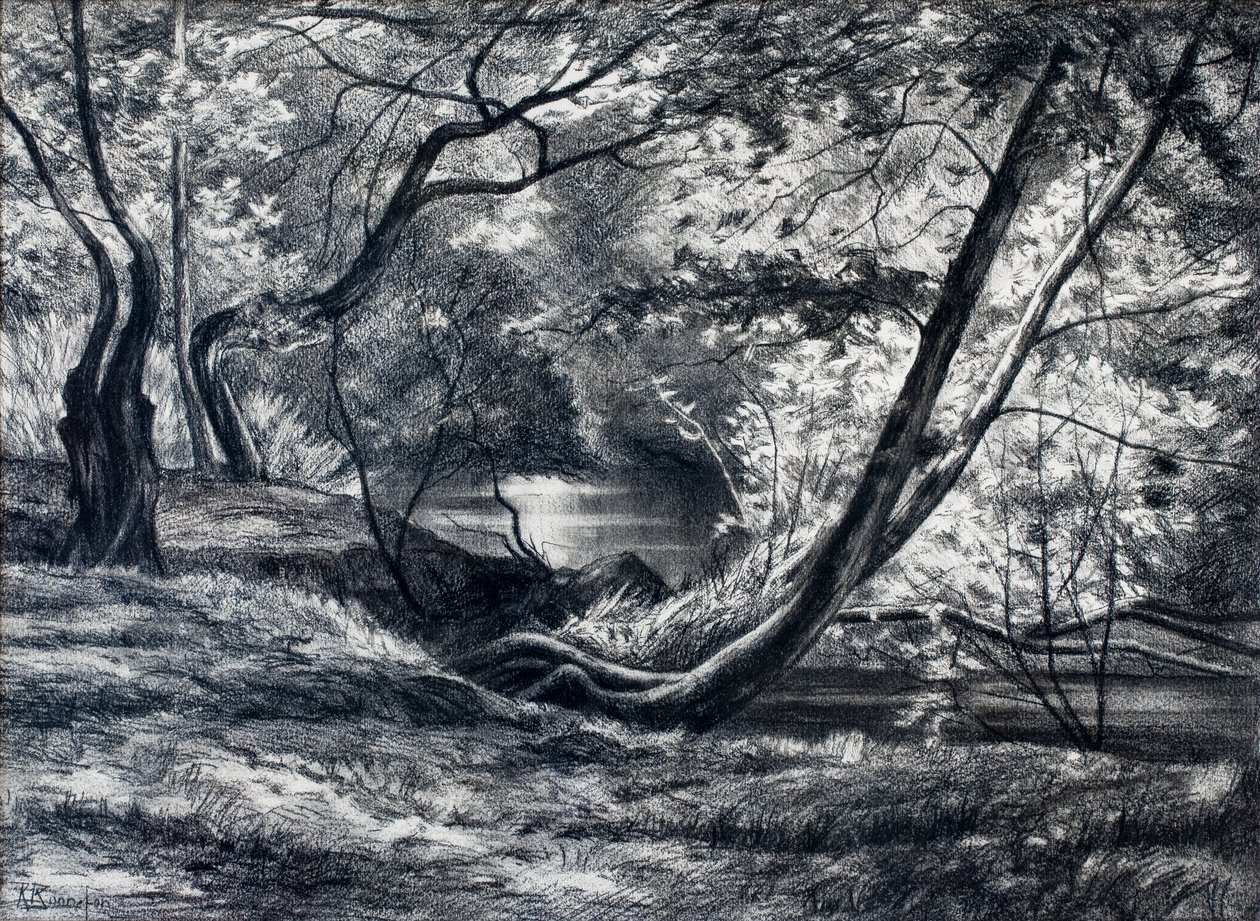 Sottobosco con fiume (carbone) da Raymond Bonnefon