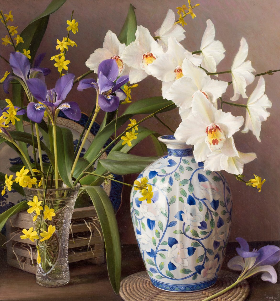 Orchidea con vaso giapponese (olio su tavola) da Raymond Booth
