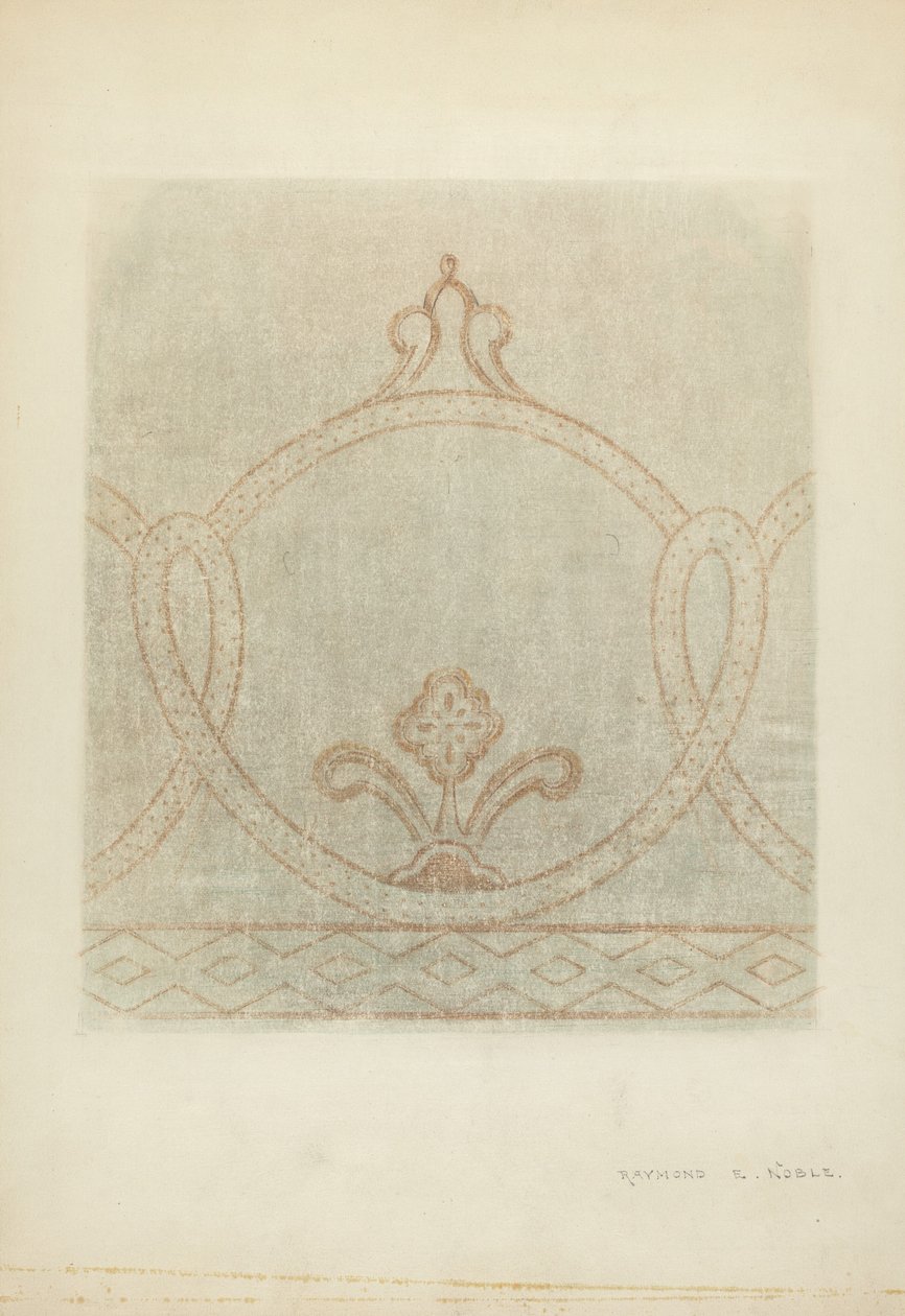 Disegno di restauro di un dipinto murale, c. 1940 da Raymond E. Noble