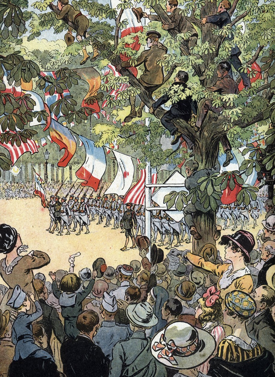 Prima Guerra Mondiale: La sfilata della vittoria sugli Champs-Elysees a Parigi il 14/07/1919: soldati della Marina francese ammirati dalla folla di parigini da Raymond de la Neziere