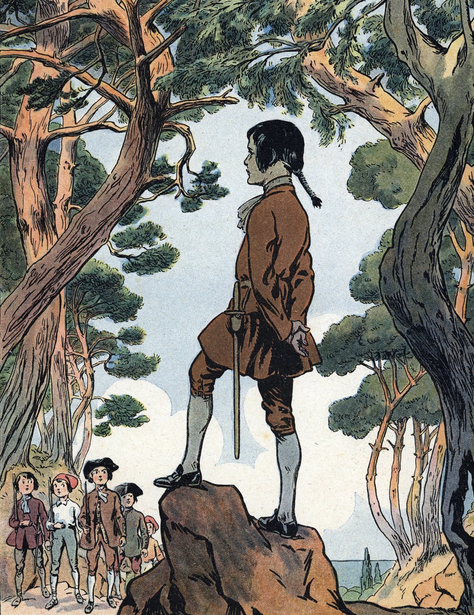 Napoleone Bonaparte (1769-1821) bambino ad Ajaccio, Corsica. Illustrazione di Raymond de Neziere in "Le nostre glorie nazionali" 1920 Collezione privata DR da Raymond de la Neziere