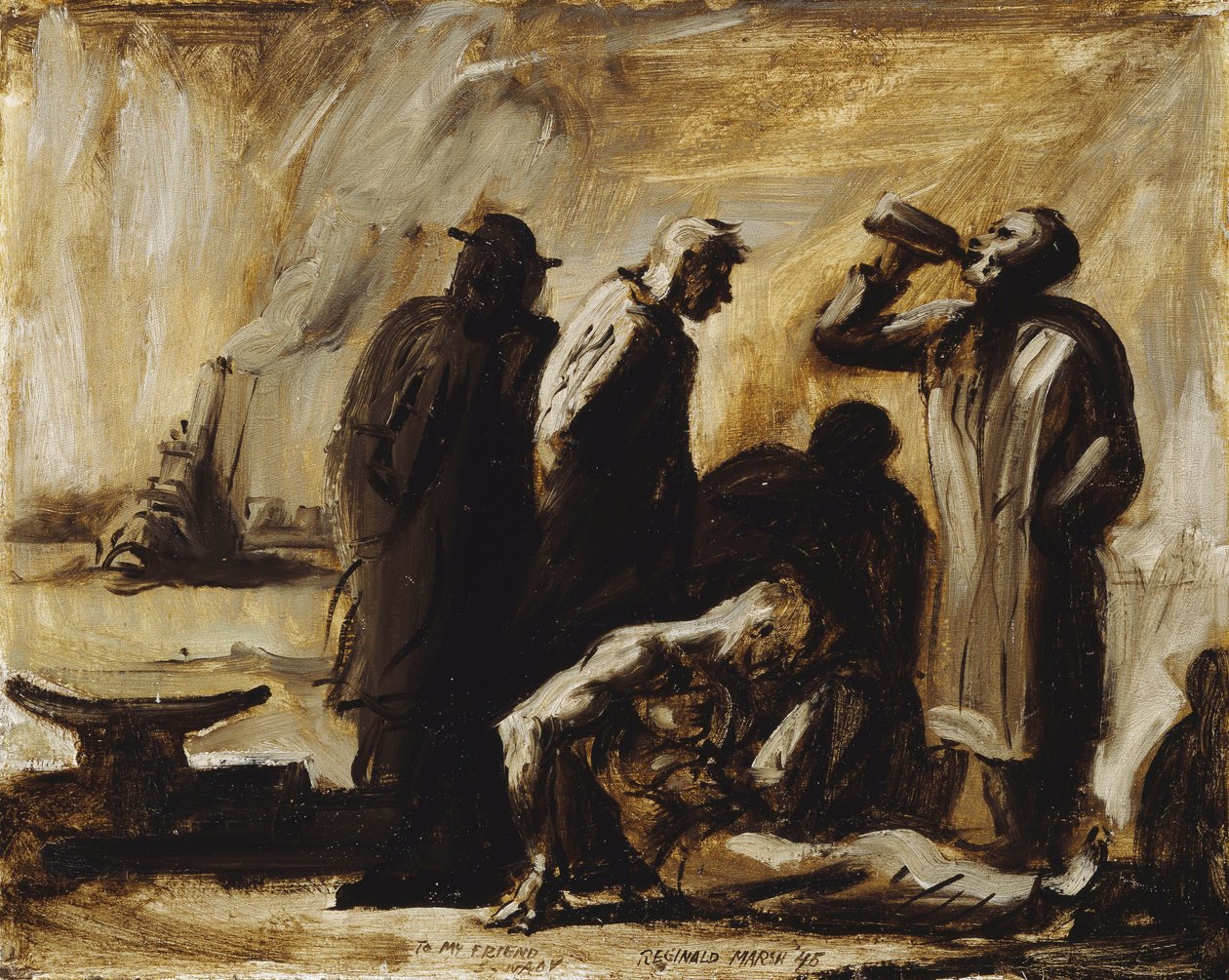 Barboni su un molo di New York da Reginald Marsh