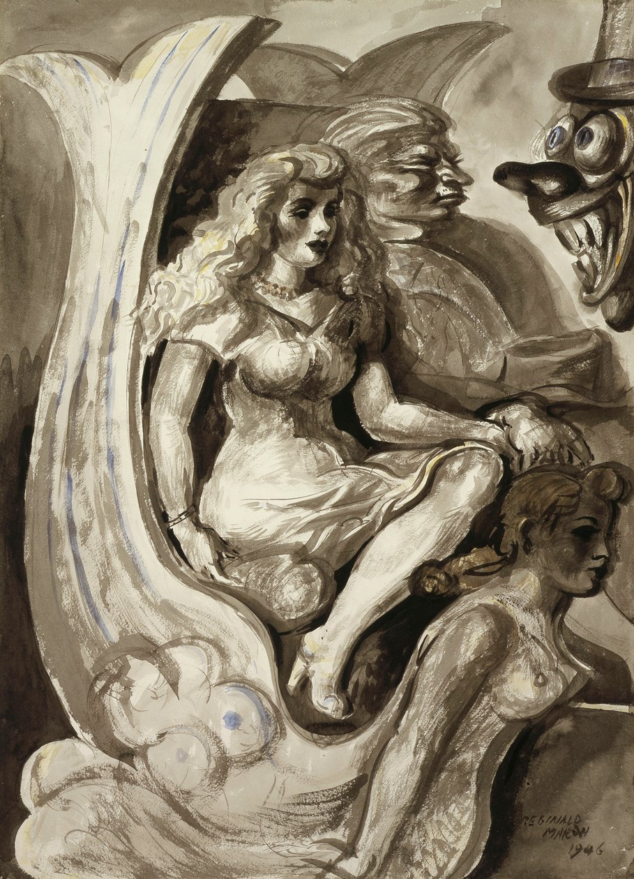Cavalieri in una barca a tunnel per sirene: Un acquerello su due lati da Reginald Marsh